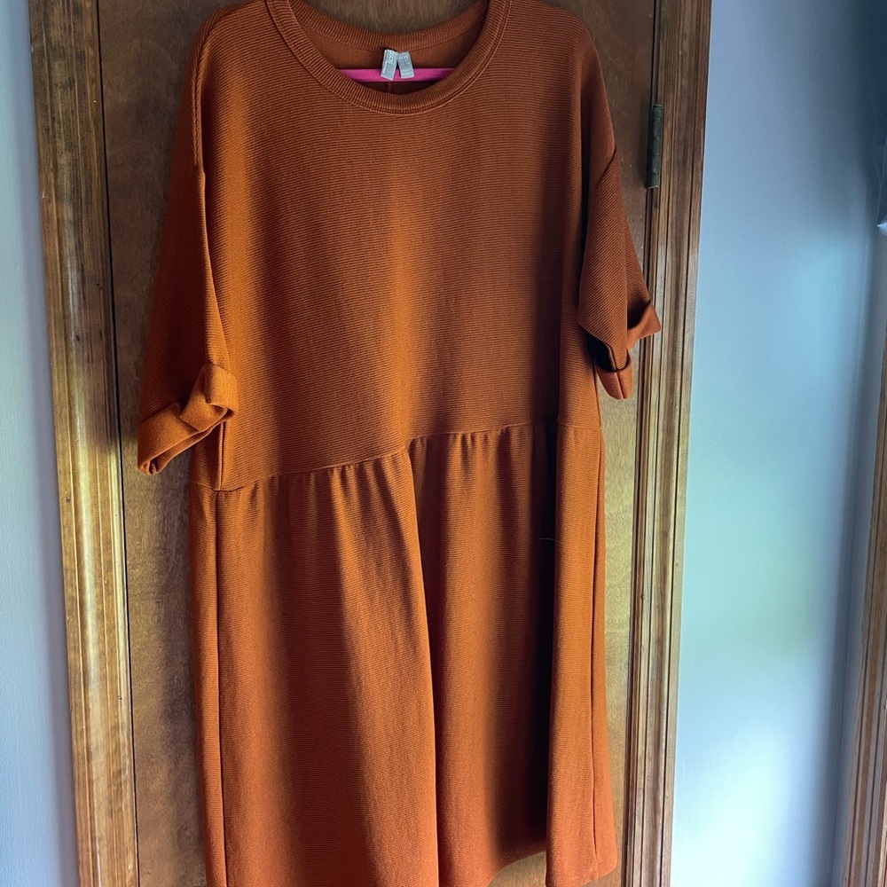 ASOS Orange Cuffed Sleeve Crew Neck Dress